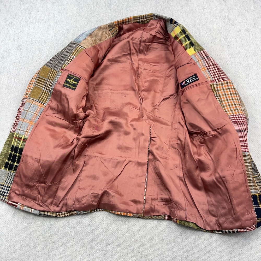 Vintage Wool Blazer Men Small Plaid Patchwork 70s 80s Sport Coat USA Made READ* - Picture 6 of 16